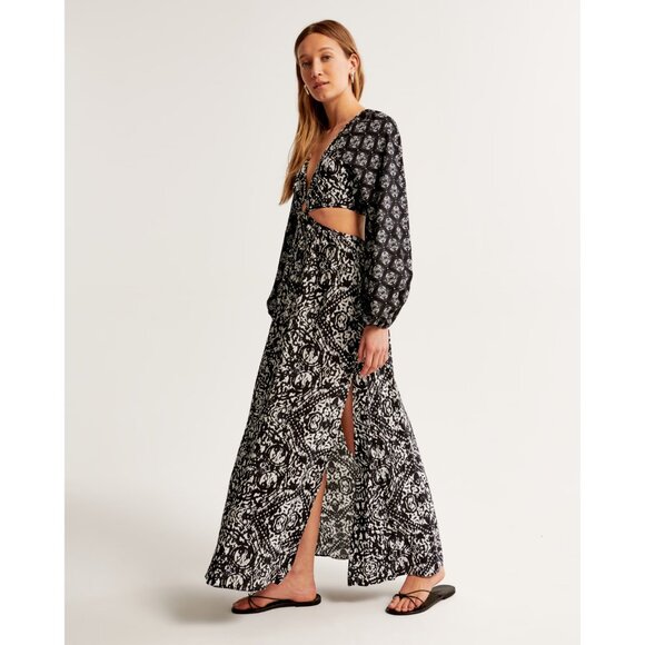 ABERCROMBIE & FITCH Long-Sleeve Plunge Cutout Maxi Dress Size LARGE NWT!  RT120 - Picture 5 of 8